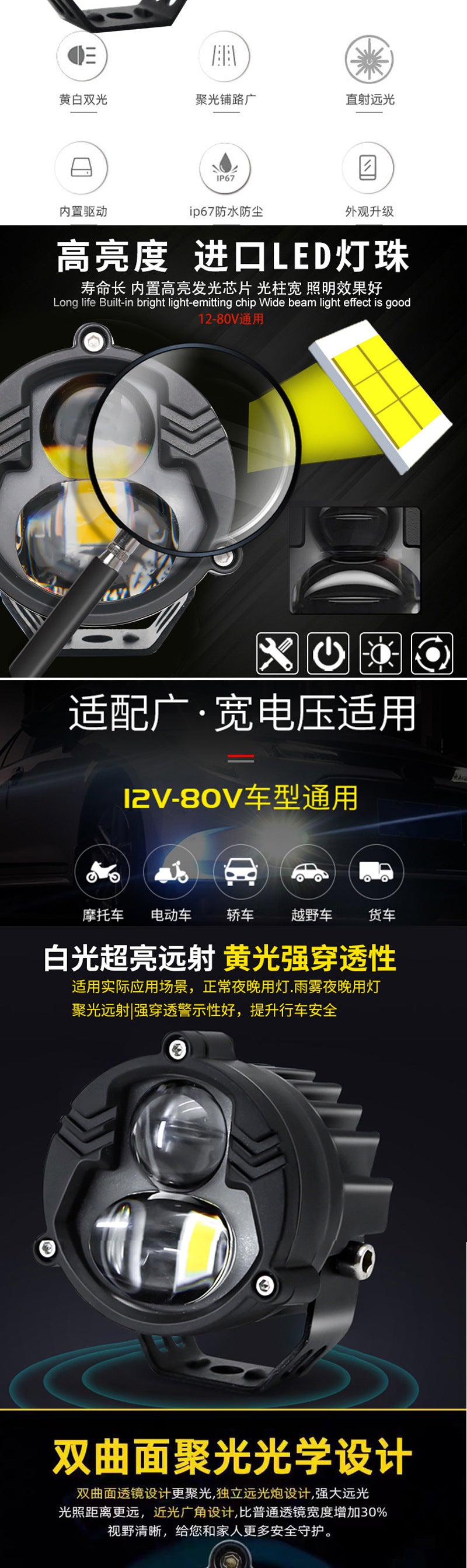 Cross-Border Exclusive U30 Led Laser Fog Light High Beam Motorcycle External Spotlight Wrangler Auxiliary Headlight