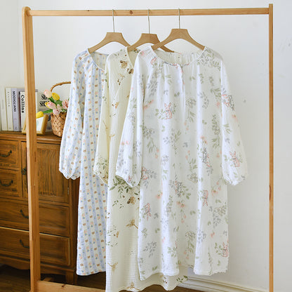Crewneck Nightdress Women's Pajamas Spring and Autumn Cotton Long-sleeved dress Spring and Summer suit Cartoon Home Clothes for Women