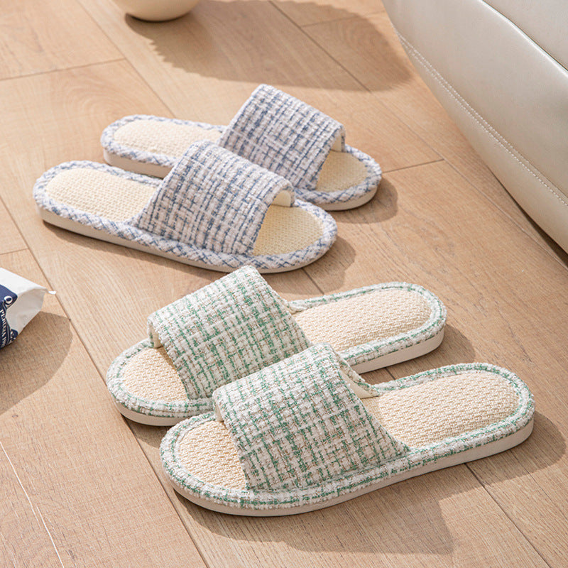 Linen Slippers for Women Spring & Fall Sweat-Absorbent Home Silent Japanese Cotton and Linen Indoor Non-Slip Breathable Slippers for Men All Seasons Wholesale