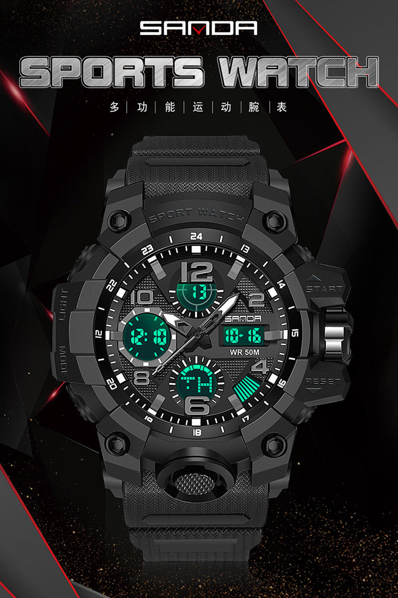 Sanda Hot-Selling Watch Korean Version Student Party Multi-Functional Waterproof Alarm Clock Electronic Watch Cool Dual Display Luminous Sports Watch by PDG ibma
