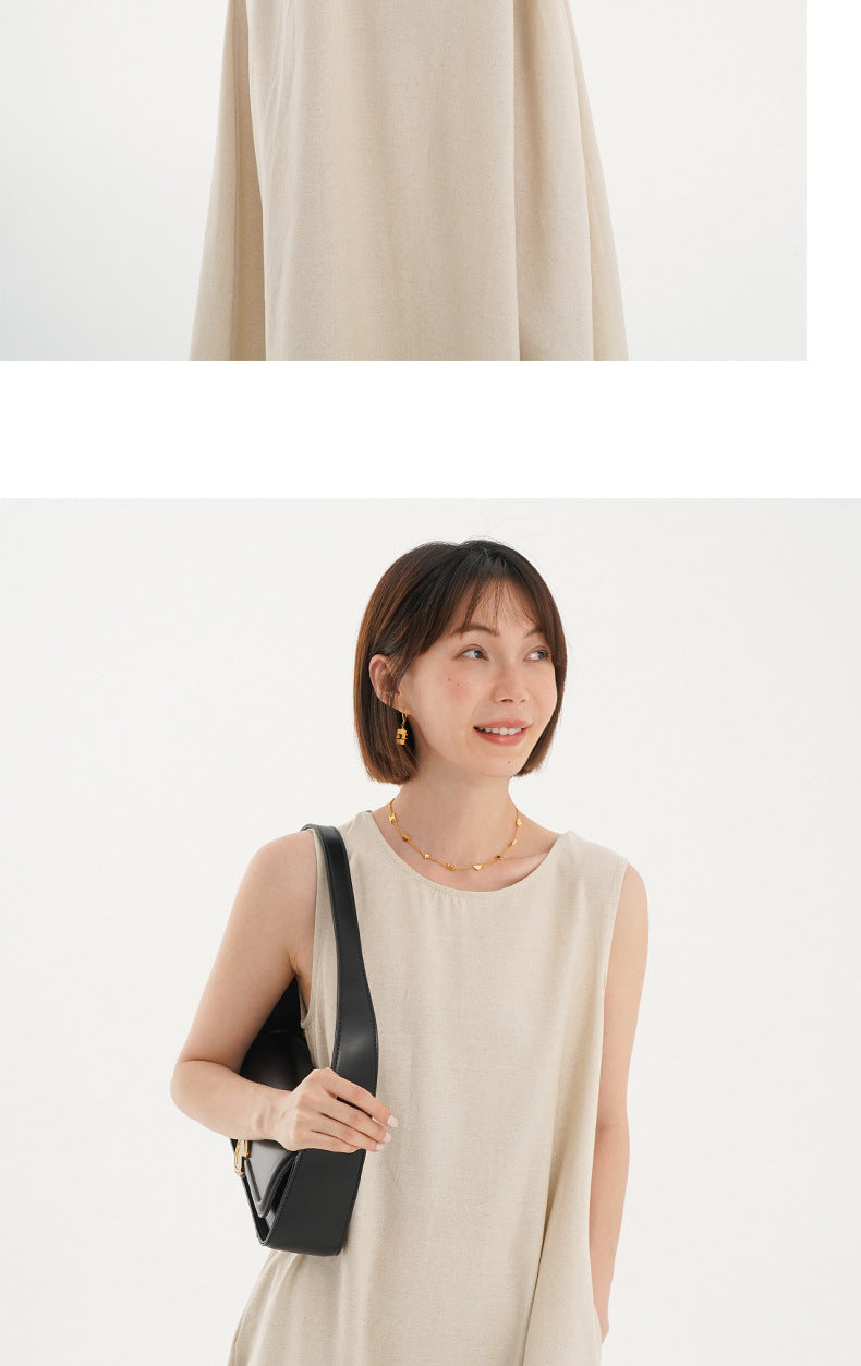 Korean Chic2026 Summer French Design Loose Backless Sleeveless Vest Dress Casual Age-Reducing Long Dress