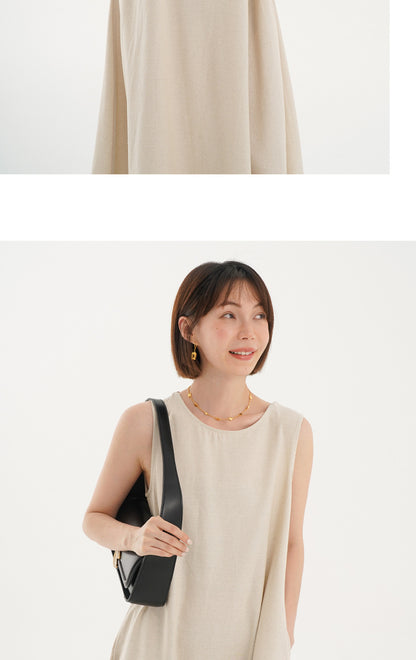 Korean Chic2026 Summer French Design Loose Backless Sleeveless Vest Dress Casual Age-Reducing Long Dress