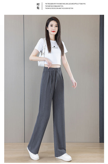 Ice Silk Wide Pants for Women Summer 2025 New High-Waisted Lazy Casual Thin Straight Floor-Length Pants