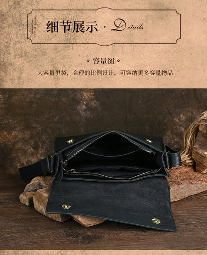 Ancient Trendy Guest Genuine Leather Men's Bag Single Shoulder Crossbody Bag Handmade Cowhide Backpack Simple Small Bag Crazy Horse Leather Men's Bag
