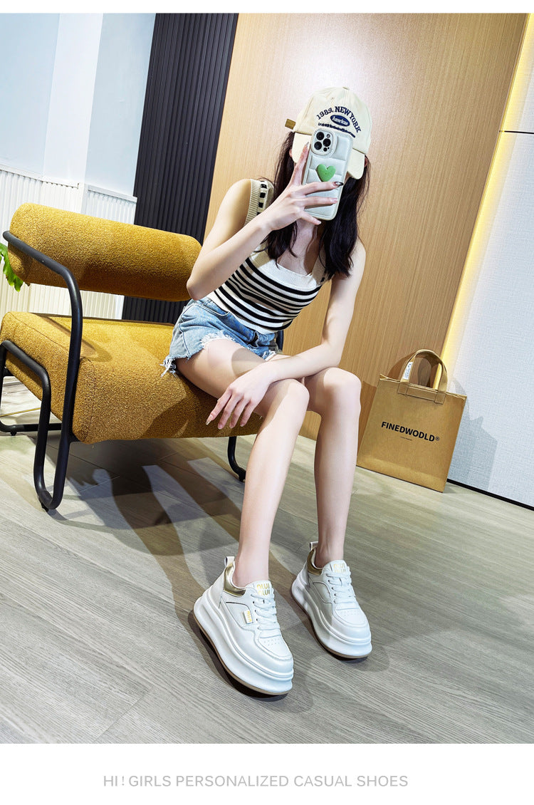 Thick-Soled White Sneakers for Women 2026 Spring and Autumn Hot-Selling Genuine Leather Breathable Sneakers for Women, Super Popular Versatile Casual Platform Shoes