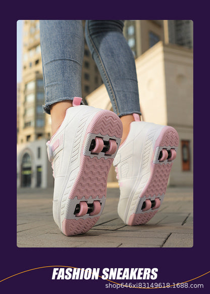 New heelloo shoes four-wheel skates adult detachable student men's and women's two-wheel flying shoes wheeled shoes generation