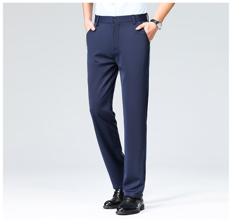 Wholesale casual pants men's four-sided elastic fabric summer ice silk pants trousers trousers high waist breathable iron-free formal trousers