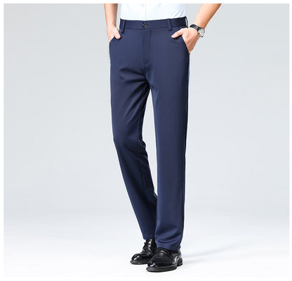 Wholesale casual pants men's four-sided elastic fabric summer ice silk pants trousers trousers high waist breathable iron-free formal trousers