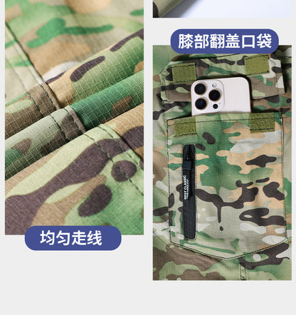 Outdoor Summer Camouflage Clothing suit Men's Wear-resistant Tear-resistant Multi-pocket Labor Protection Breathable Quick-drying Training Clothing Men's Tooling