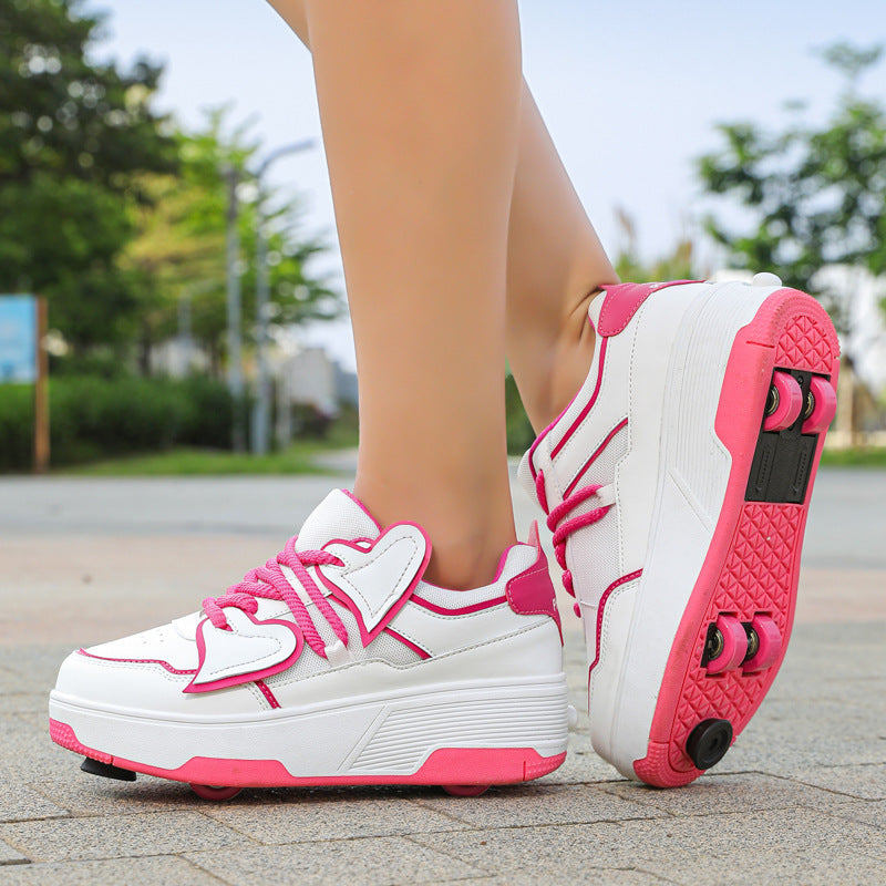 Cross-Border Supply of New Children's Four-Wheel Roller Skates for Girls and Primary School Students with Brakes and Invisible Pulley Sports Shoes