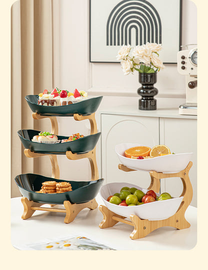 Imitation Wood Grain Household Cross-Border Multi-Layer Household Living Room Fruit Plate Candy Fruit Plate Three-Layer Double-Layer Plastic Rack Fruit Plate