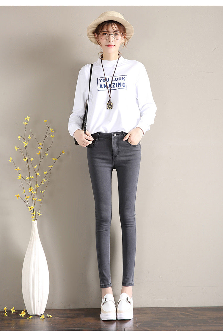 Dark Blue Jeans Women's 2023 New Summer High Waist Summer Thin Stretch Slim-Fit Small Feet Nine-point Tight