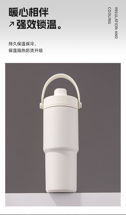Cross-border high-value 316 stainless steel thermos cup large-capacity double-drink ceramic liner car cup portable handle cup