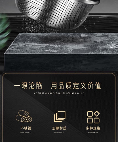 304 Stainless Steel Basin Drain Basket Vegetable Basket Household Rice Washing Sieve Thickeneded Cooking Basin and Basin Vegetable Basin Wholesale