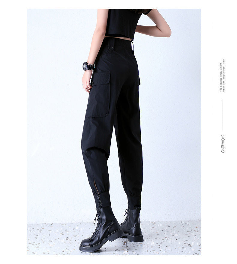 Women's Fleece-Lined Thickened Winter Korean-Style Cargo Pants, Jogger Loose Slimming Ins Harem Casual Pants for Students