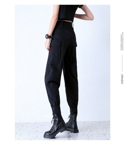 Women's Fleece-Lined Thickened Winter Korean-Style Cargo Pants, Jogger Loose Slimming Ins Harem Casual Pants for Students