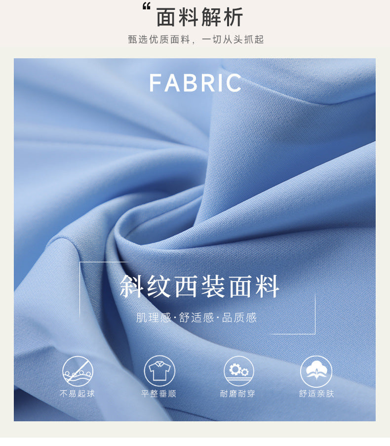 Spring and summer blue short-sleeved dress women's 2025 high-grade double-breasted professional suit collar mid-length skirt