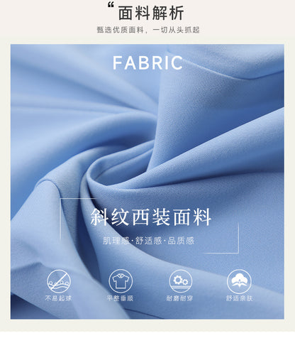 Spring and summer blue short-sleeved dress women's 2025 high-grade double-breasted professional suit collar mid-length skirt