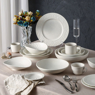 Retro Style Ceramic Kiln Straw Hat Plate Restaurant Hotel Home Threaded Pasta Plate Japanese Fruit Salad Snack Plate