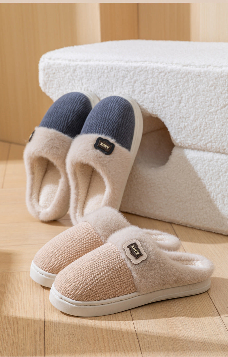 Stuffed Slippers for Women, Autumn and Winter Fashionable Indoor Home Non-Slip Warm Couple Style Plush Slippers Cotton for Men