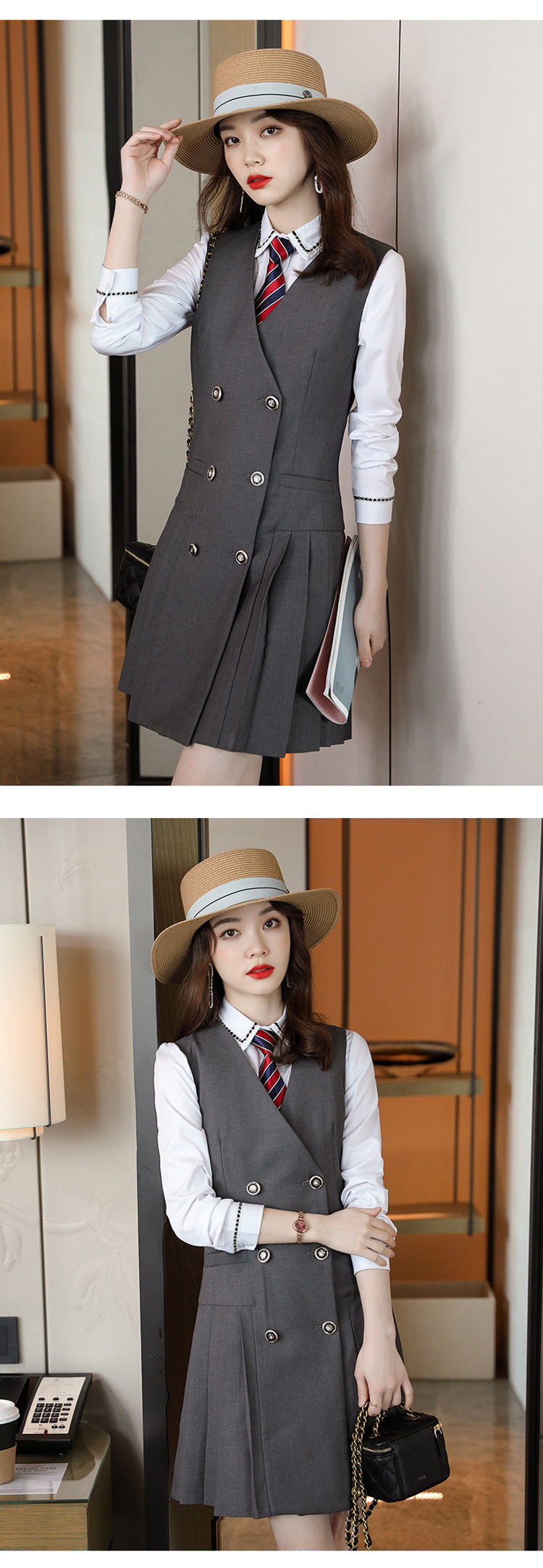 【Fashionable Pleated Skirt】Blue Dress for Women Autumn 2026 New Style Unique Design Korean Version Suspender Dress