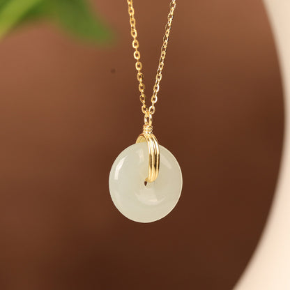 S925 Sterling Silver Clavicle Necklace Women's New Chinoiserie Natural Hetian Jade Safety Buckle Pendant Retro Accessible Luxury Simple Accessories