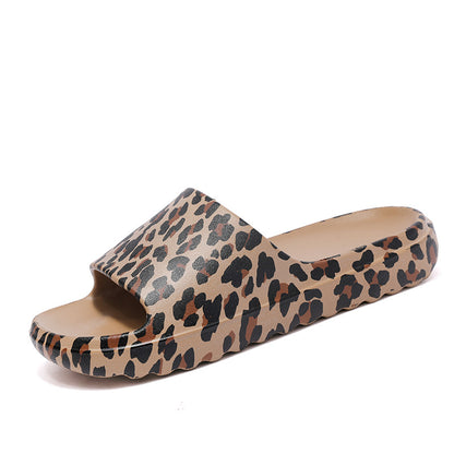Foreign Trade Wholesale Leopard Print Slippers for Outer Wear Korean Style Printed Slippers for Couples Outdoor Sandals Women's Thick-Soled Bathroom Slippers