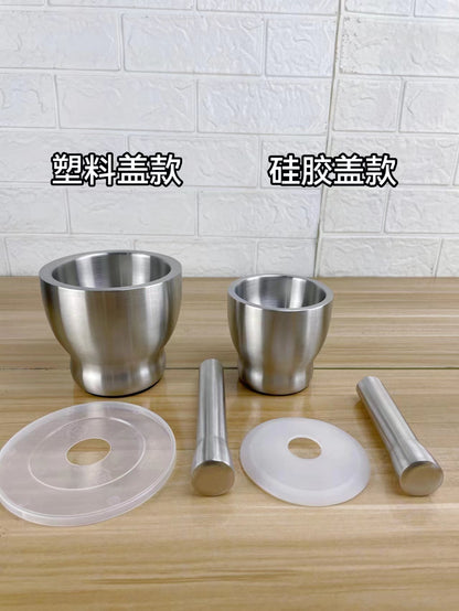 304 stainless steel garlic masher round grinding pot mortar mold stone mortar masher with lid mortar Masher