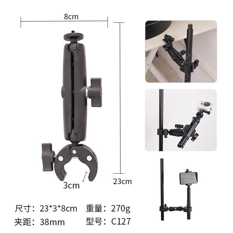 Action Camera Handlebar Bracket, Cycling Navigation Double-Head Clamp Bracket, Universal Ball Head Motorcycle Mobile Phone Holder