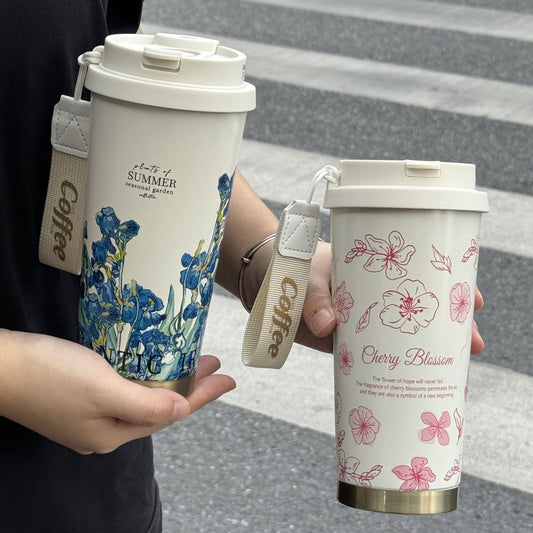 316 stainless steel lily of the valley coffee cup girls high color value double drinking straw cup car gift cup customization by PDG ibma