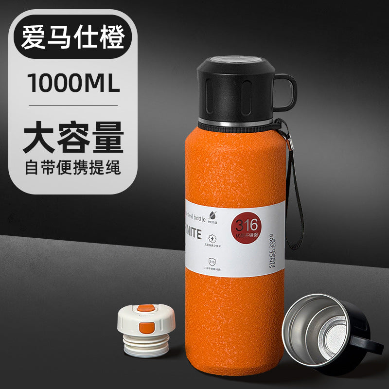 Outdoor Large-Capacity All-Steel Kettle for Men, Tea-Water Separation Vacuum Insulated Cup, 316 Stainless Steel Hiking Sports Water Cup