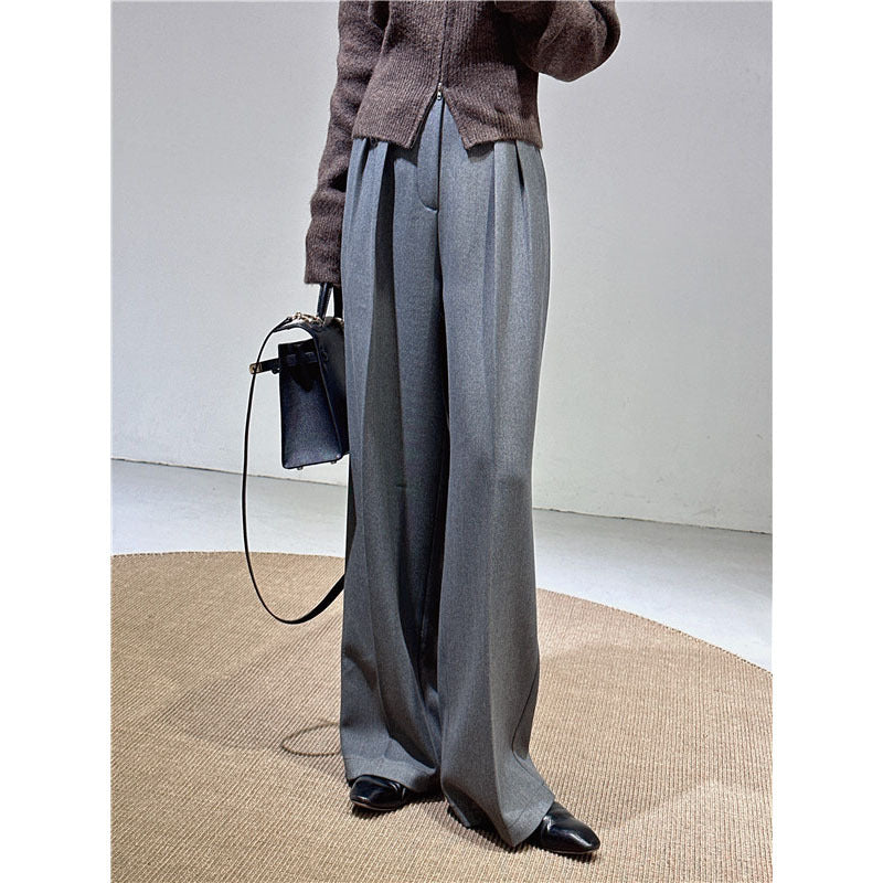 Spring and Autumn New Style Old Money Style Brown Coffee Color Suit Pants for Women, Wide-Leg Pants with Drape Effect, Slimming, Extended Length for Tall Individuals, Straight-Leg Pants