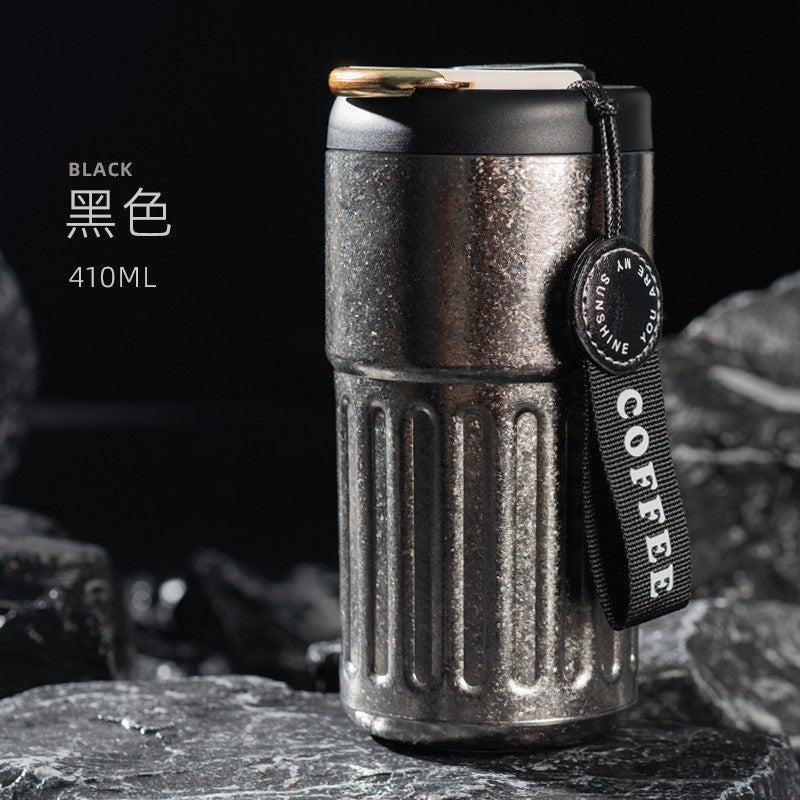 Pure Titanium Insulated Cup with Strap, Coffee Cup, Car-Mounted One-Handed Opening Lid, Antibacterial and Fresh-Keeping Titanium Cup, Fully Titanium Car-Mounted Portable