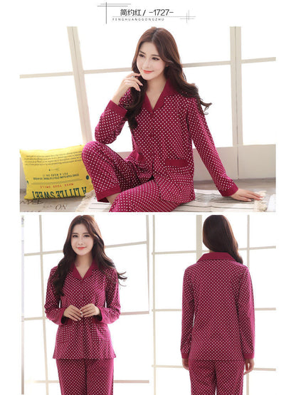 Autumn and Winter Women's 100 Pure Cotton Pajamas Women's Loose Cardigan for Middle-aged and Elderly Mothers Spring and Autumn Long-sleeved Casual Home Clothes