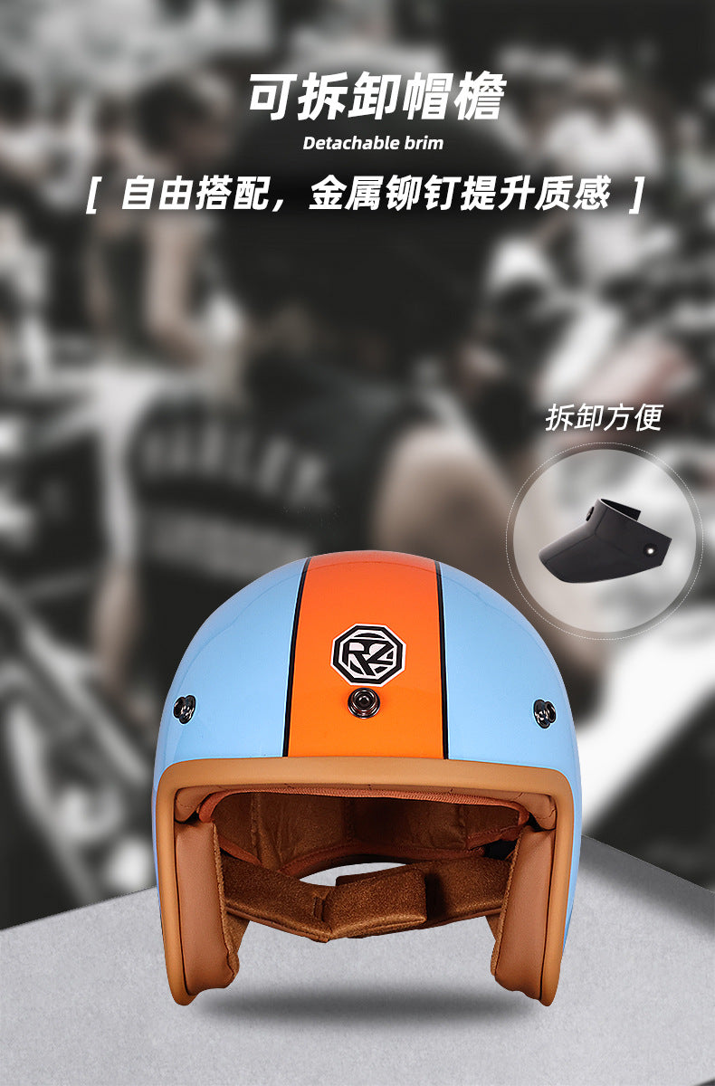 Orz Retro Helmet Motorcycle Safety Helmet High Color Value Pedal Motorcycle Three and a Half Helmet Men and Women Four Seasons