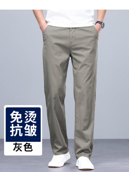 Binhaolu Men's Clothing High-End Pure Cotton Casual Pants for Men, Autumn and Winter Style with Fleece, New Business Style Men's Pants in Navy Blue