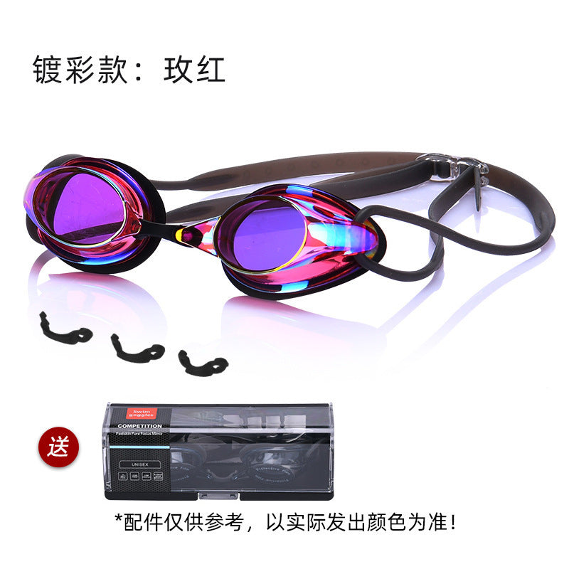 Factory Direct Sales Swimming Goggles Hd Waterproof Anti-Fog Electroplating Color Plated Universal Racing Diving Professional Swimming Goggles Wholesale