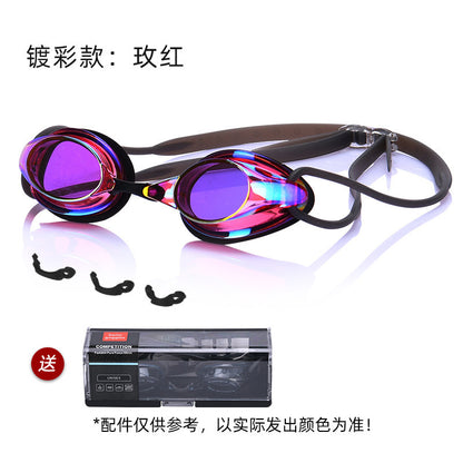 Factory Direct Sales Swimming Goggles Hd Waterproof Anti-Fog Electroplating Color Plated Universal Racing Diving Professional Swimming Goggles Wholesale