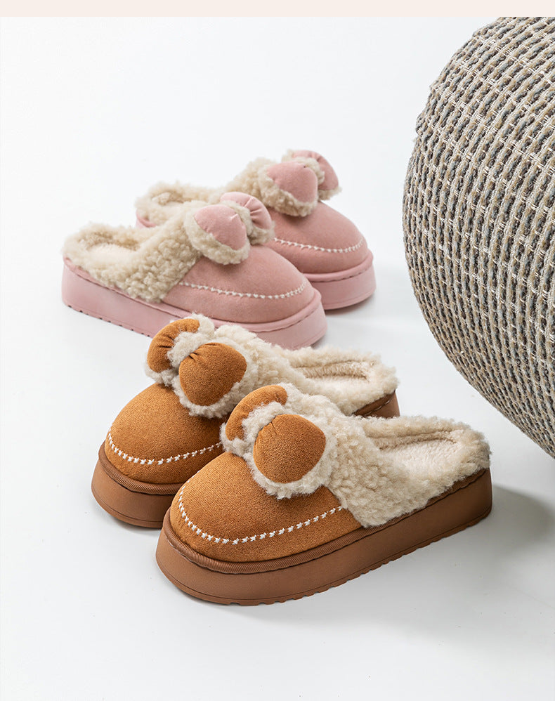 Cute Thick-Soled Cotton Slippers for Women in Autumn and Winter, Indoor Non-Slip Warm Soft Thick-Soled Furry Slippers for Postpartum Period