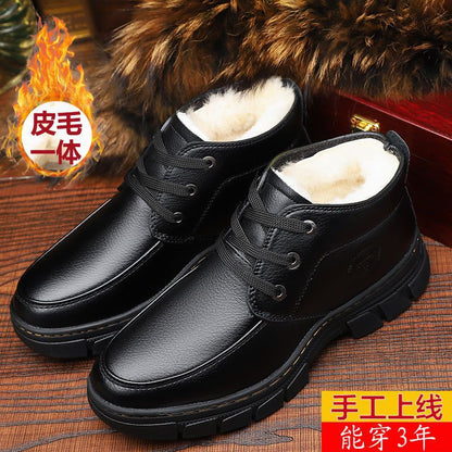 Cotton-padded shoes men's winter fleece-lined thick warm pure sheepskin fur cotton-padded boots middle-aged and elderly dad shoes non-slip cotton-padded leather shoes