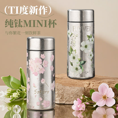 Pocket Insulated Cup Mini Compact Wave Cherry Blossom Rose Pure Titanium Coffee Mug Couple Portable Cute Healing Travel Companion