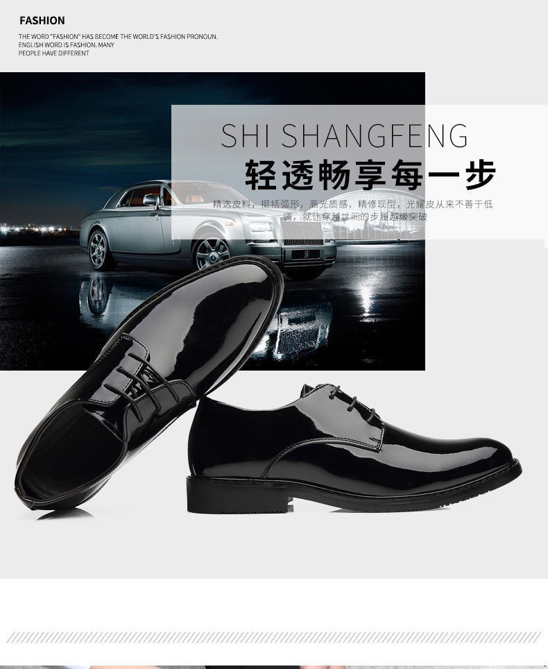 Men's Business Formal Wear Genuine Leather Black Patent Leather Shoes Men's Trendy Shoes for Work Spring and Autumn Korean Style British Pointed Toe Men's Shoes