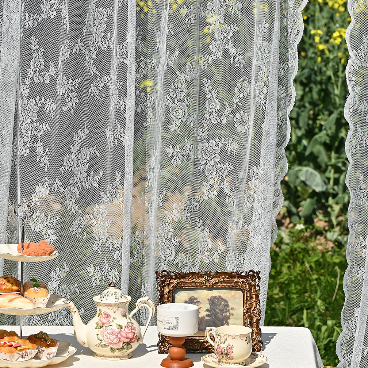 Cross-border Amazon European and American Home Lace Curtain Pastoral White German Curtain Bedroom Living Room Semi-shading Finished Curtain