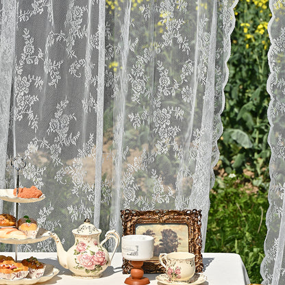 Cross-border Amazon European and American Home Lace Curtain Pastoral White German Curtain Bedroom Living Room Semi-shading Finished Curtain