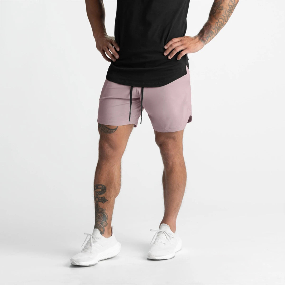 Crazy muscle men's shorts single layer woven quick-drying solid color running fitness sports casual American fifth pants