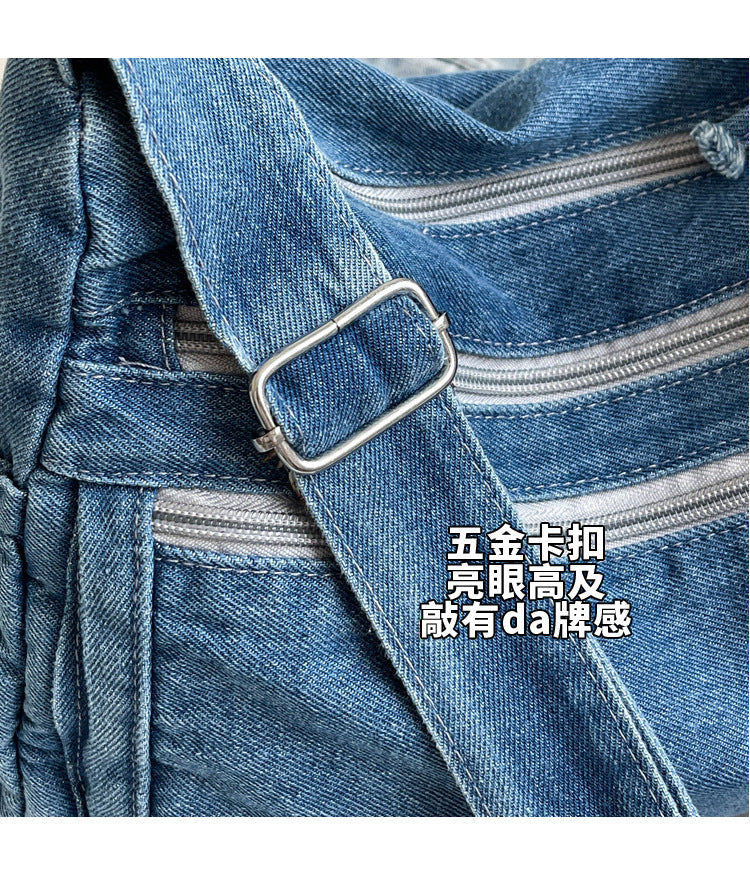 Casual Denim Shoulder Bag Japanese Harajuku Style Canvas Bag for Women 2026 New Large Capacity Simple Crossbody Bag