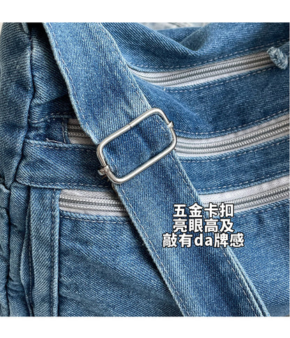 Casual Denim Shoulder Bag Japanese Harajuku Style Canvas Bag for Women 2026 New Large Capacity Simple Crossbody Bag