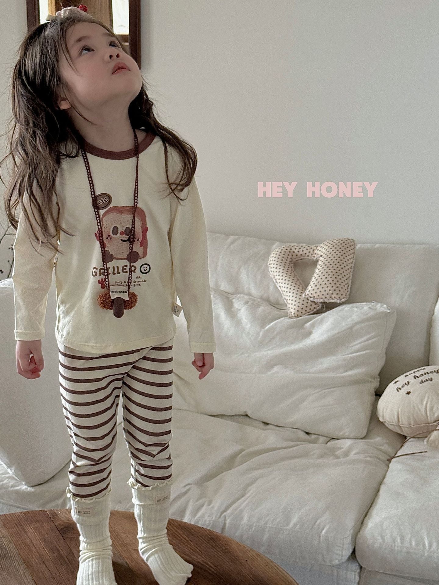 Spot Large and Small Roll Heyhoney24 Lycra Cotton Boys and Girls Autumn Clothes Intimates Printed Home Clothes Pajamas Two-Piece Set
