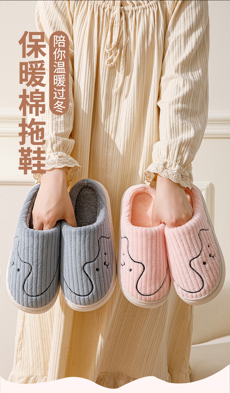 Cotton Slippers for Women in Autumn and Winter Cartoon Indoor Non-Slip Dormitory Home Warm Couple Plush Cotton Shoes for Men