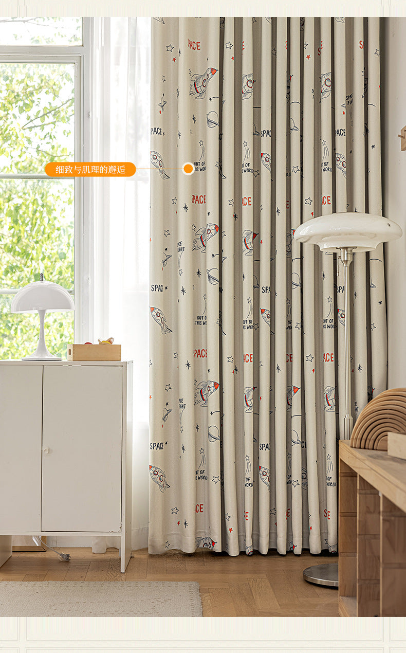 Children's Curtain Digital Printing Black Gold Shading Base Cloth Space Soaring Pattern Bedroom Living Room Shading Curtain Supply